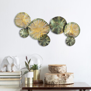 Διακοσμητικό τοίχου Flower Megapap μεταλλικό χρώμα χρυσό - πράσινο 74x38εκ. - Image 2