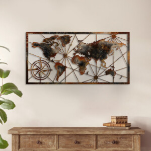 Διακοσμητικό τοίχου World Map Megapap μεταλλικό χρώμα μαύρο - bronze 120x60εκ. - Image 2