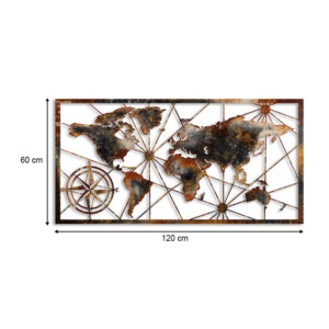 Διακοσμητικό τοίχου World Map Megapap μεταλλικό χρώμα μαύρο - bronze 120x60εκ. - Image 4