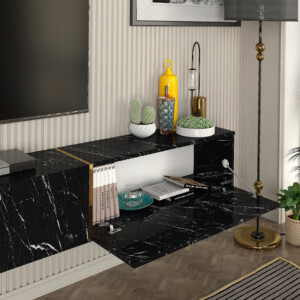 Έπιπλο τηλεόρασης επιτοίχιο Figure Megapap με LED χρώμα μαύρο εφέ μαρμάρου 181,8x31,7x30εκ. - Image 4