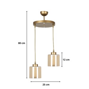 Φωτιστικό οροφής Kenedy Megapap E27 μεταλλικό - γυάλινο δίφωτο χρώμα χρυσό Ø25x80εκ. - Image 4
