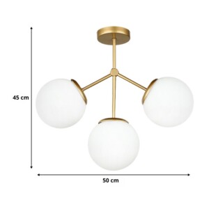 Φωτιστικό οροφής Alison Megapap Ε27 μεταλλικό - γυάλινο τρίφωτο χρώμα χρυσό Ø50x45εκ. - Image 3