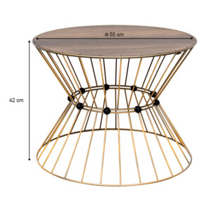 Τραπεζάκι σαλονιού Girene Megapap μεταλλικό - Mdf χρώμα χρυσό - καρυδί Ø55x42εκ. - Image 3