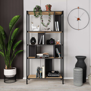 Βιβλιοθήκη Midi Megapap χρώμα sapphire oak - silky black 88x35x175εκ. - Image 2