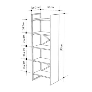 Βιβλιοθήκη Detroit Megapap χρώμα sapphire oak - silky black 58x35,2x175εκ. - Image 4