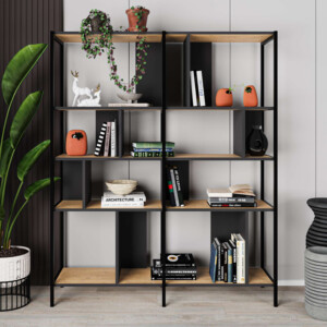 Βιβλιοθήκη Maxi Megapap χρώμα sapphire oak - silky black 144x35x175εκ. - Image 2