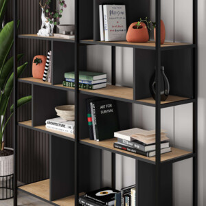 Βιβλιοθήκη Maxi Megapap χρώμα sapphire oak - silky black 144x35x175εκ. - Image 3