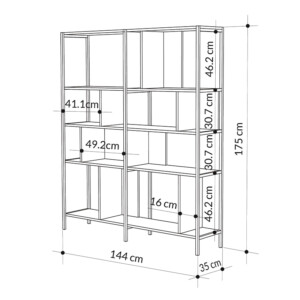 Βιβλιοθήκη Maxi Megapap χρώμα sapphire oak - silky black 144x35x175εκ. - Image 5