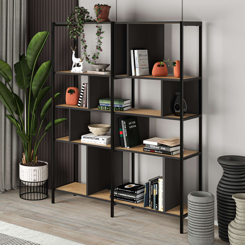 Βιβλιοθήκη Maxi Megapap χρώμα sapphire oak - silky black 144x35x175εκ. Βιβλιοθήκη Maxi Megapap χρώμα sapphire oak - silky black 144x35x175εκ.