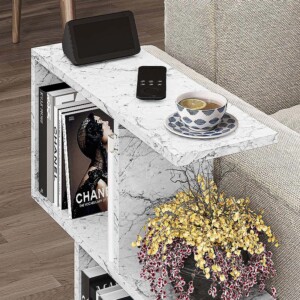 Τραπεζάκι βοηθητικό Homemania Megapap χρώμα λευκό εφέ μαρμάρου 60x20x60εκ. - Image 2