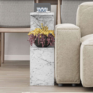 Τραπεζάκι βοηθητικό Homemania Megapap χρώμα λευκό εφέ μαρμάρου 60x20x60εκ. - Image 3