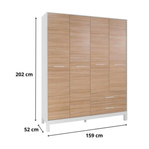 Ντουλάπα ρούχων London Megapap τετράφυλλη με συρτάρια χρώμα oak - λευκό 159x52x202εκ. - Image 4
