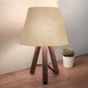 Φωτιστικό επιτραπέζιο Lander Megapap E27 ύφασμα Pvc - ξύλο χρώμα μπεζ - καφέ 22x17x33εκ. - Image 2