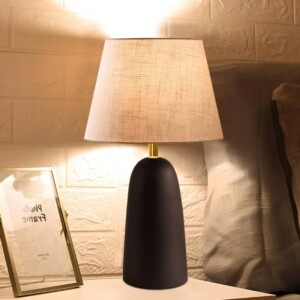 Φωτιστικό επιτραπέζιο Odesa Megapap E27 μεταλλικό - ύφασμα Pvc χρώμα μαύρο - κρεμ Ø22x35εκ. - Image 2