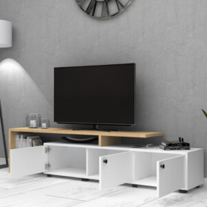 Έπιπλο τηλεόρασης Amadeo Megapap χρώμα λευκό - φυσικό οξιάς 197,5x35x46cm. - Image 3