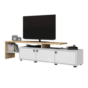 Έπιπλο τηλεόρασης Amadeo Megapap χρώμα λευκό - φυσικό οξιάς 197,5x35x46cm. - Image 4