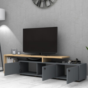 Έπιπλο τηλεόρασης Amadeo Megapap χρώμα ανθρακί - φυσικό οξιάς 197,5x35x46cm. - Image 3