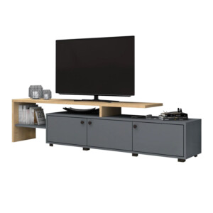 Έπιπλο τηλεόρασης Amadeo Megapap χρώμα ανθρακί - φυσικό οξιάς 197,5x35x46cm. - Image 4