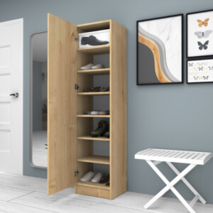 Ντουλάπα ρούχων - παπουτσοθήκη Petro Megapap μονόφυλλη χρώμα φυσικό οξιάς 45x38x180εκ. - Image 3