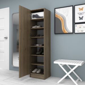 Ντουλάπα ρούχων - παπουτσοθήκη Petro Megapap μονόφυλλη χρώμα καρυδί 45x38x180εκ. - Image 3