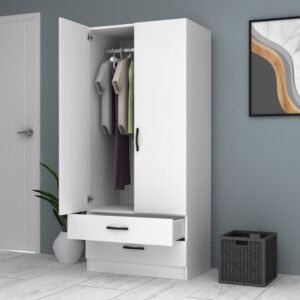 Ντουλάπα ρούχων Ricardo Megapap δίφυλλη με συρτάρια χρώμα λευκό 80x51,8x181εκ. - Image 3