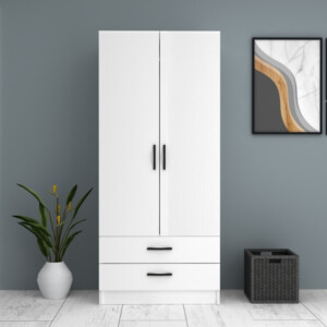 Ντουλάπα ρούχων Ricardo Megapap δίφυλλη με συρτάρια χρώμα λευκό 80x51,8x181εκ. - Image 4