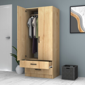 Ντουλάπα ρούχων Ricardo Megapap δίφυλλη με συρτάρια χρώμα φυσικό οξιάς 80x51,8x181εκ. - Image 3