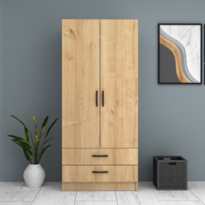 Ντουλάπα ρούχων Ricardo Megapap δίφυλλη με συρτάρια χρώμα φυσικό οξιάς 80x51,8x181εκ. - Image 4