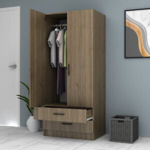 Ντουλάπα ρούχων Ricardo Megapap δίφυλλη με συρτάρια χρώμα καρυδί 80x51,8x181εκ. - Image 3