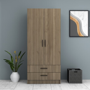 Ντουλάπα ρούχων Ricardo Megapap δίφυλλη με συρτάρια χρώμα καρυδί 80x51,8x181εκ. - Image 4