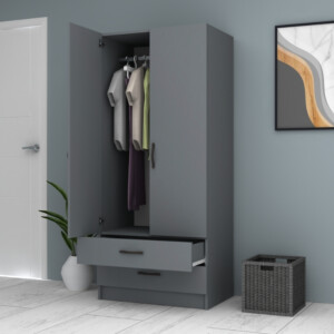 Ντουλάπα ρούχων Ricardo Megapap δίφυλλη με συρτάρια χρώμα ανθρακί 80x51,8x181εκ. - Image 3