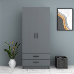 Ντουλάπα ρούχων Ricardo Megapap δίφυλλη με συρτάρια χρώμα ανθρακί 80x51,8x181εκ. - Image 4