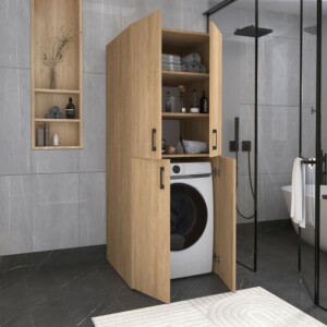 Ντουλάπα μπάνιου - Έπιπλο πλυντηρίου Millay Megapap χρώμα sapphire oak 70x70x180εκ. - Image 3