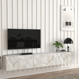 Έπιπλο τηλεόρασης επιτοίχιο Damla Megapap με LED χρώμα λευκό εφέ μαρμάρου 180x29,5x29,5εκ. - Image 4
