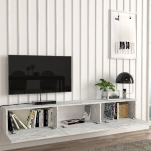 Έπιπλο τηλεόρασης επιτοίχιο Damla Megapap με LED χρώμα λευκό εφέ μαρμάρου 180x29,5x29,5εκ. - Image 5