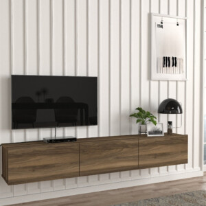 Έπιπλο τηλεόρασης επιτοίχιο Damla Megapap με LED χρώμα καρυδί 180x29,5x29,5εκ. - Image 4