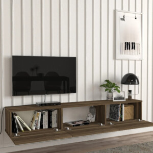 Έπιπλο τηλεόρασης επιτοίχιο Damla Megapap με LED χρώμα καρυδί 180x29,5x29,5εκ. - Image 5