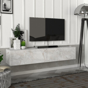 Έπιπλο τηλεόρασης επιτοίχιο Aristo Megapap με LED χρώμα λευκό εφέ μαρμάρου 135x31,6x25εκ. - Image 4