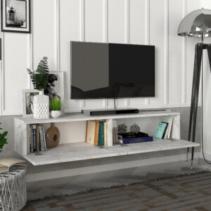 Έπιπλο τηλεόρασης επιτοίχιο Aristo Megapap με LED χρώμα λευκό εφέ μαρμάρου 135x31,6x25εκ. - Image 5