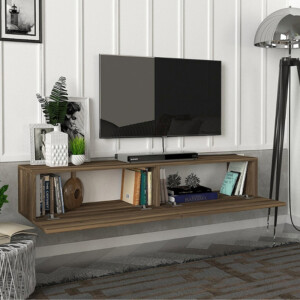 Έπιπλο τηλεόρασης επιτοίχιο Aristo Megapap με LED χρώμα καρυδί 135x31,6x25εκ. - Image 5