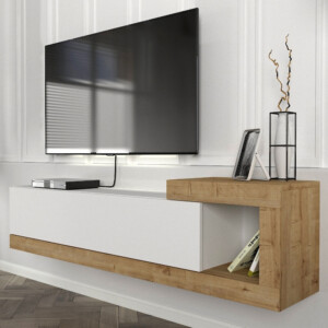 Έπιπλο τηλεόρασης επιτοίχιο Volare Megapap χρώμα λευκό - sapphire oak 150x29,6x38,6εκ. - Image 4