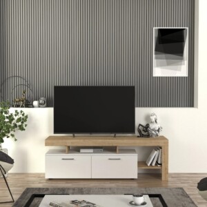 Έπιπλο τηλεόρασης Acnes Megapap χρώμα λευκό - sapphire oak 160x40x53εκ. - Image 3