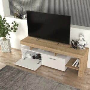 Έπιπλο τηλεόρασης Acnes Megapap χρώμα λευκό - sapphire oak 160x40x53εκ. - Image 4