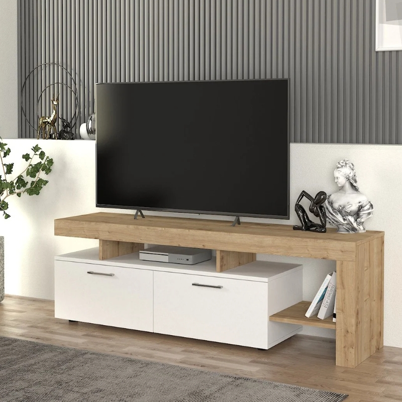 Έπιπλο τηλεόρασης Acnes Megapap χρώμα λευκό - sapphire oak 160x40x53εκ. Έπιπλο τηλεόρασης Acnes Megapap χρώμα λευκό - sapphire oak 160x40x53εκ.