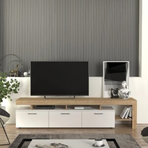 Έπιπλο τηλεόρασης Acnes Megapap χρώμα λευκό - sapphire oak 220x40x52εκ. - Image 3