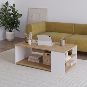 Τραπεζάκι σαλονιού Berg Megapap χρώμα φυσικό οξιάς - λευκό 110x60x40εκ. - Image 2