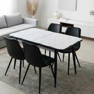 Τραπέζι Karen Megapap επεκτεινόμενο χρώμα λευκό εφέ μαρμάρου - μαύρο 130/160x80x75εκ. - Image 2
