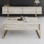 Τραπεζάκι σαλονιού Luxe Megapap χρώμα travertine - χρυσό 90x60x40εκ. - Image 3