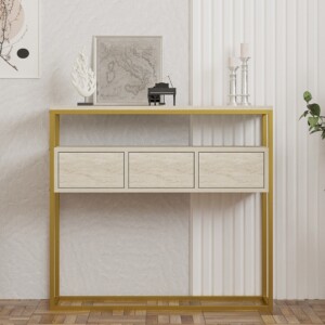 Κονσόλα Guarda Megapap χρώμα μπεζ travertine - χρυσό 100x29x90εκ. - Image 3