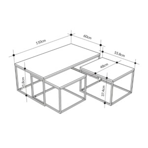 Τραπεζάκι σαλονιού σετ 3 τμχ. Camelia Megapap χρώμα ανοιχτό καρυδί - sapphire oak - καφέ 110x60x41,8εκ. - Image 4